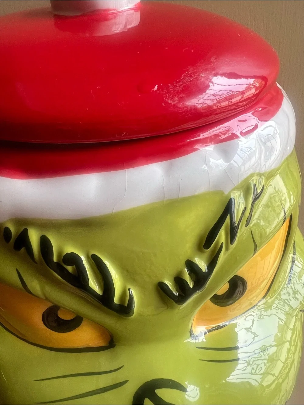 Grinch Ceramic Cookie Jar - Red & Green Holiday Treat Storage